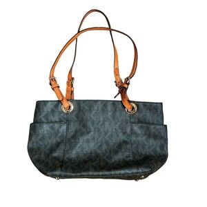 Michael Kors Jet Set Dark Brown Signature Logo Top Handle Bag Tote Purse